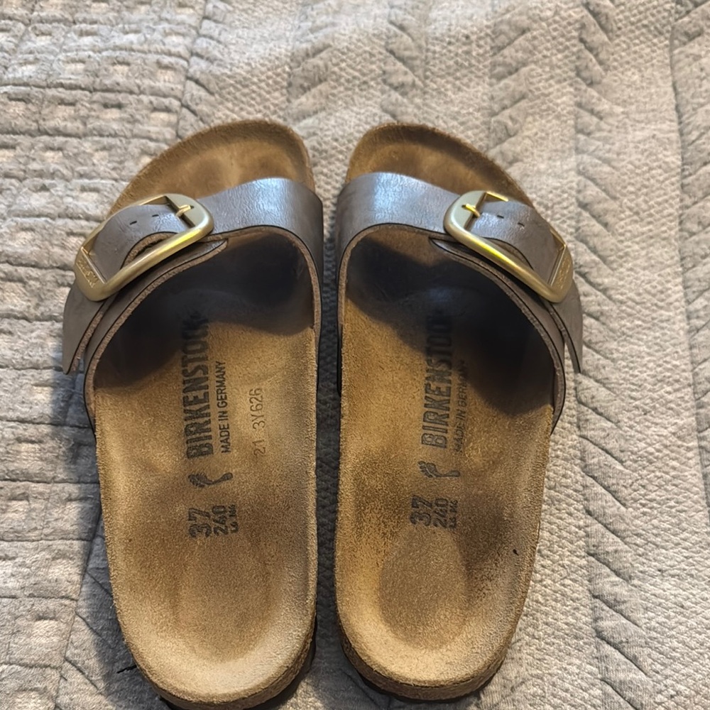 Birkenstock Tan Sandals with Gold Buckle